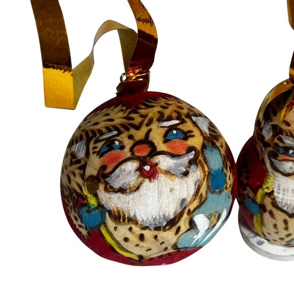 Vintage Painted Wooden Russian Santa Ornaments Christmas Tree Decor Holiday - Picture 6 of 6